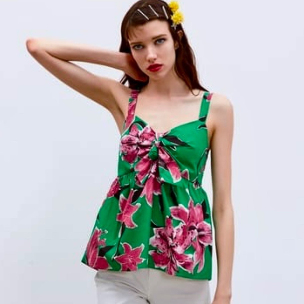 Zara Tie Knot Front Floral Tank NWT - Medium